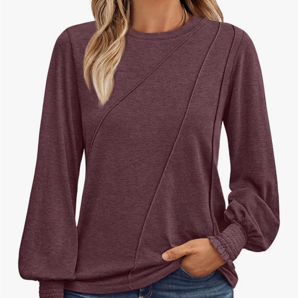 Women's Burgundy Long Sleeve Crewneck Top